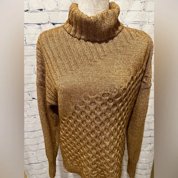 Nine West Soft Cowl Neck Sweater Brown Textured Details Size Medium - Picture 2 of 7